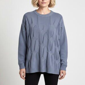 J.Jill Chenille Plush Cable Knit Sweater in Dusty Blue Women's Size Large